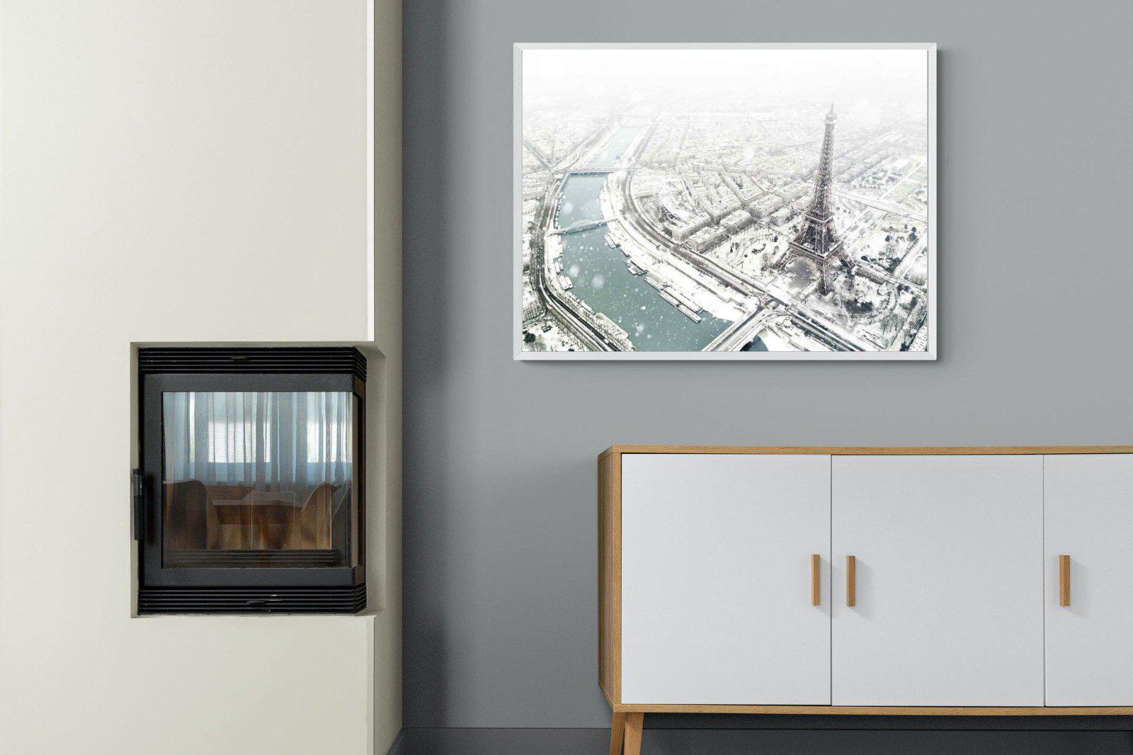 Paris Under Snow-Wall_Art-100 x 75cm-Mounted Canvas-White-Pixalot