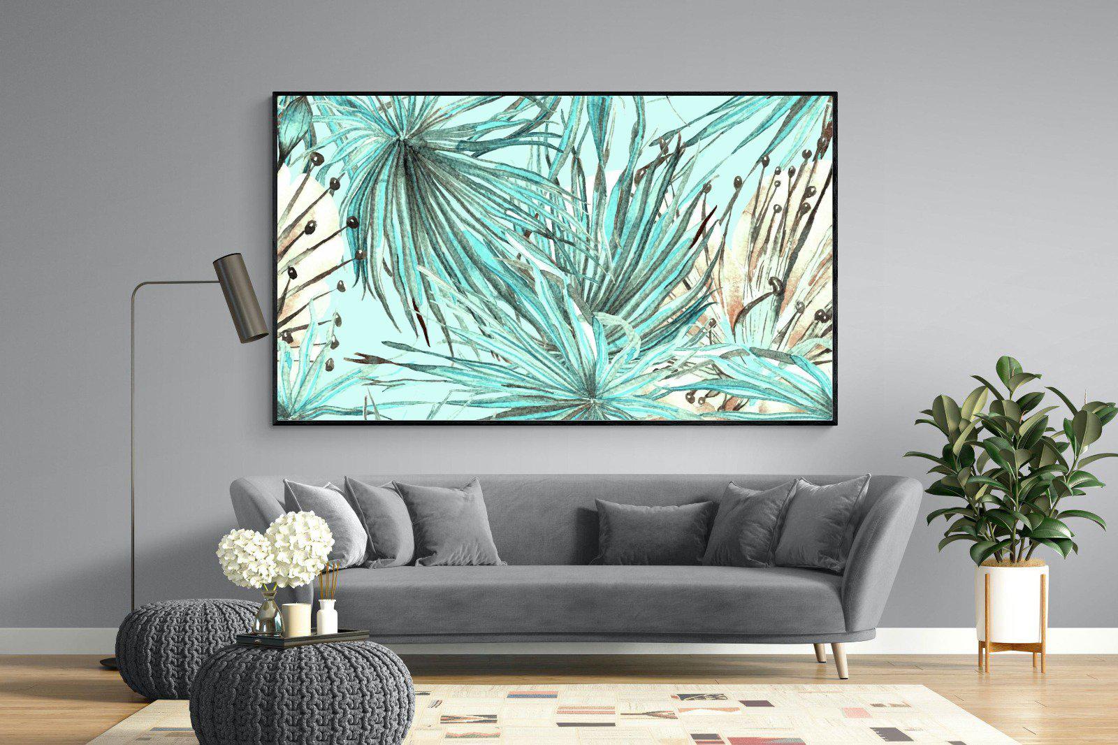 Turquoise Watercolour-Wall_Art-220 x 130cm-Mounted Canvas-Black-Pixalot