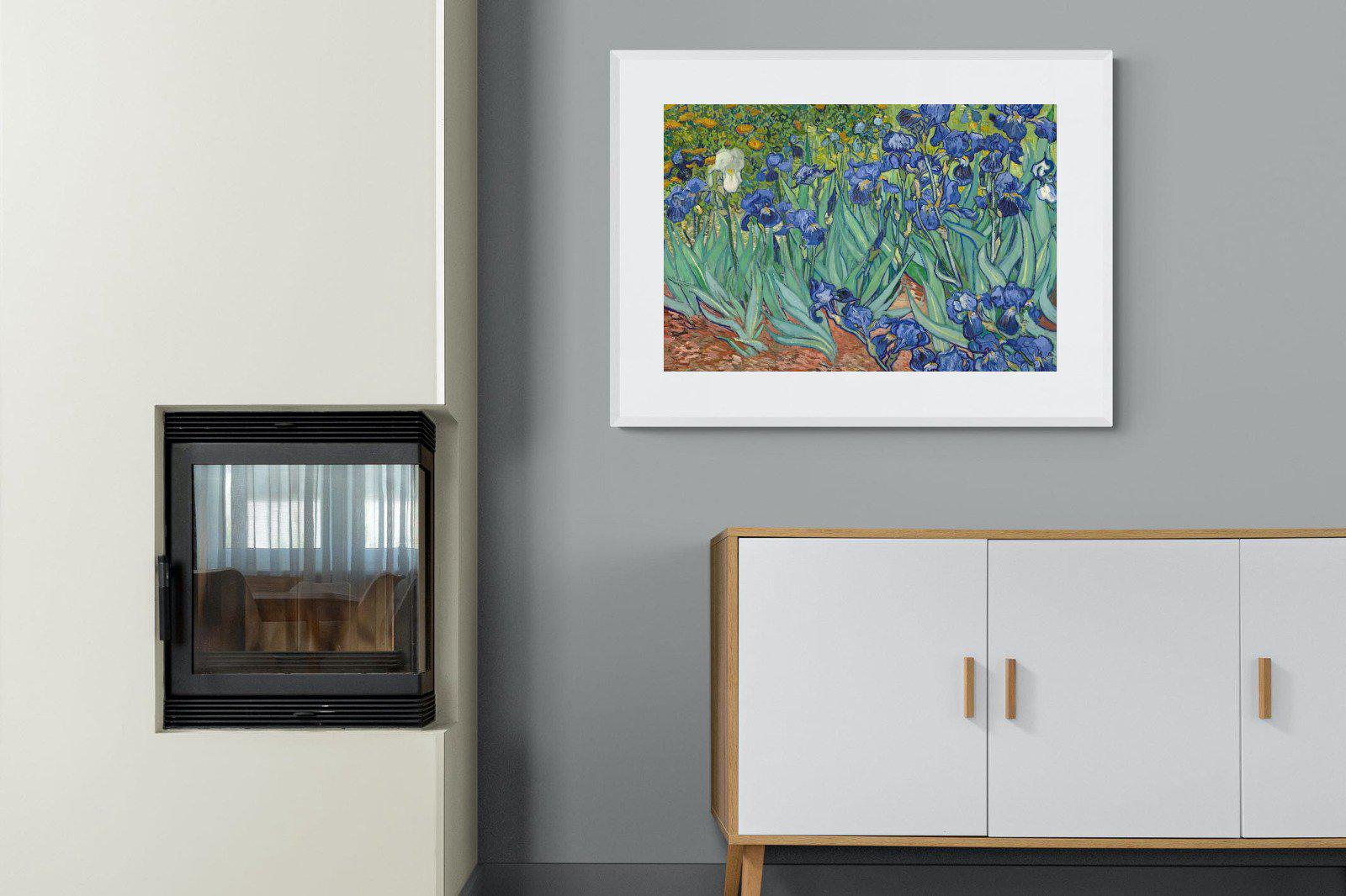 Van Gogh Irises-Wall_Art-100 x 75cm-Framed Print-White-Pixalot